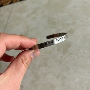 Handmade boy mama stamped Silver Engraved Cuff Bracelet